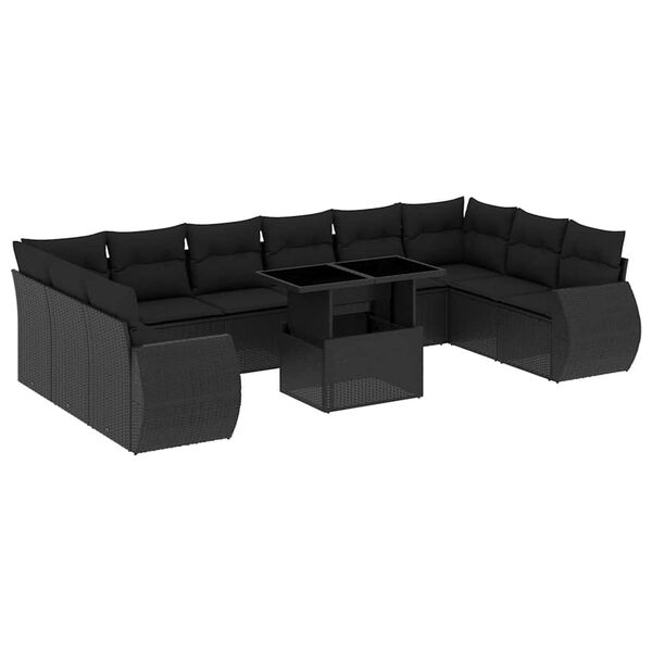 vidaXL Garden Sofa Set Black PE rattan, powder-coated steel, tempered glass