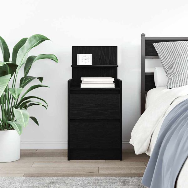 vidaXL Bedside Cabinet Black Engineered wood Medium Bedside Cabinet