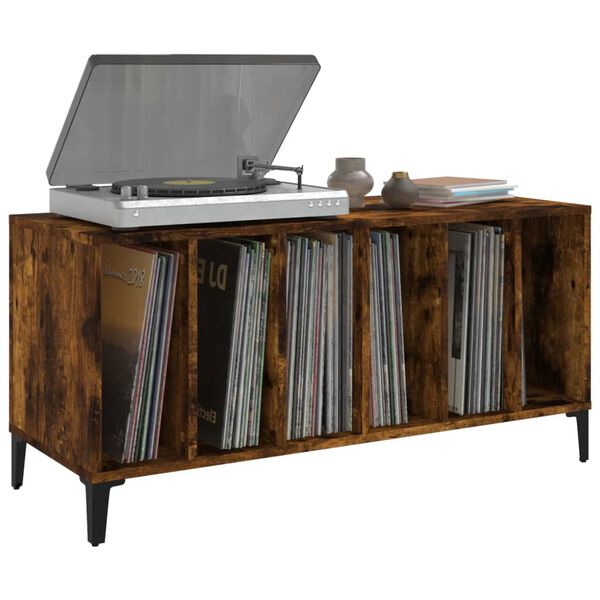 vidaXL Record Cabinet Smoked Oak Engineered Wood, Metal Medium