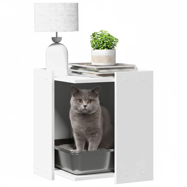 vidaXL Cat Litter Box Enclosure White Engineered wood Compact Storage