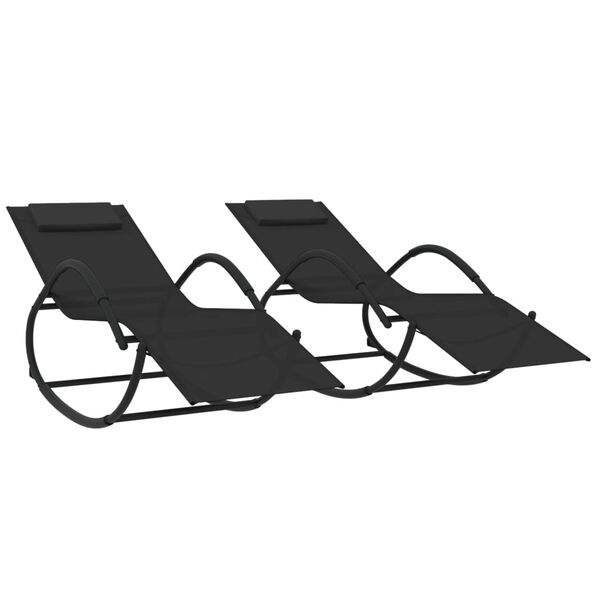 vidaXL Sun Lounger Set of 2 Black Powder-coated steel, Textilene, Foam