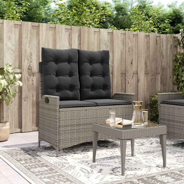 vidaXL Reclining Garden Bench Grey PE Rattan and Steel Standard
