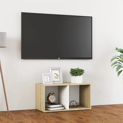 vidaXL TV Cabinet White and Sonoma Oak 28.3"x13.8"x14.4" Chipboard