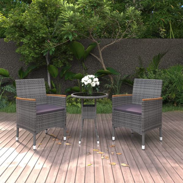 vidaXL Garden Dining Set Grey, Dark Grey Poly Rattan 3 Piece