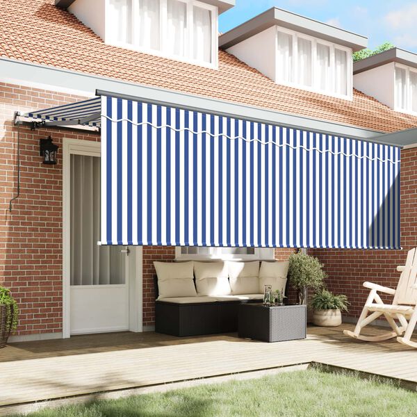 vidaXL Retractable Awning Striped Manual Blue and white 137.8" x 78.7