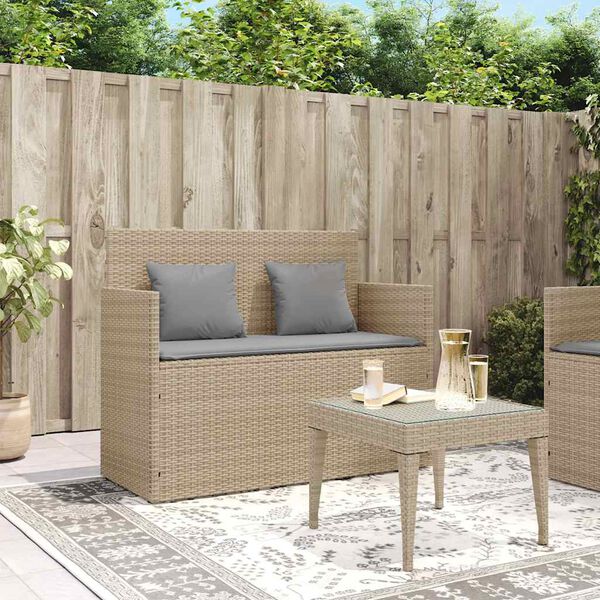 vidaXL Garden Bench Beige PE rattan Medium Removable Covers