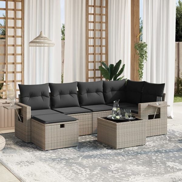 vidaXL Garden Sofa Set Grey Poly Rattan, Powder-Coated Steel Large