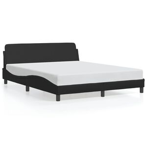 vidaXL Bed Frame Black Faux leather, metal, pine wood, plywood Queen