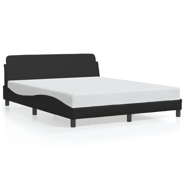 vidaXL Bed Frame Black Faux leather, metal, pine wood, plywood Queen