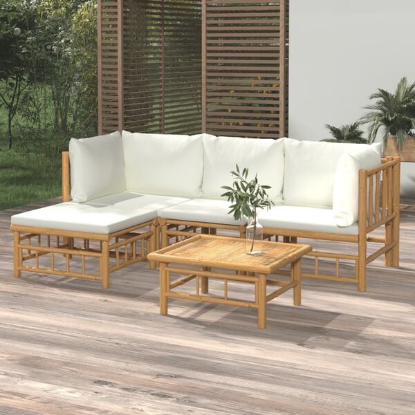 vidaXL Garden Lounge Set Bamboo natural , Cream white Bamboo, 100% polyester