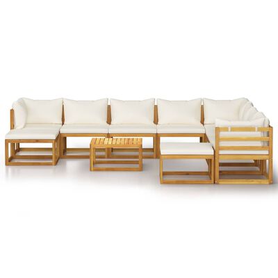 vidaXL 11 Piece Patio Lounge Set with Cushion Cream Solid Acacia Wood