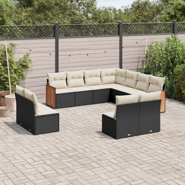 vidaXL Garden Sofa Set Black, Cream white