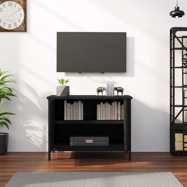 vidaXL TV Cabinet Black Engineered wood, steel TV Cabinet Rectangular