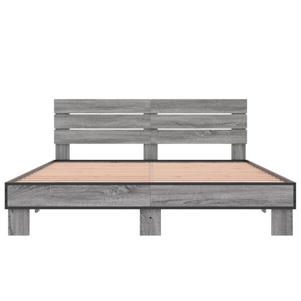vidaXL Bed Frame Gray Sonoma Engineered Wood 63x79 in Modern Bed Frame