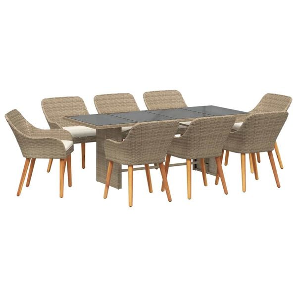vidaXL Garden Dining Set with Cushion 9 pcs Beige poly rattan