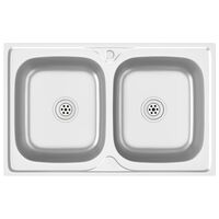 vidaXL Kitchen Sink with Double Basins Silver 31.5"x19.7"x6.1" Stainless Steel