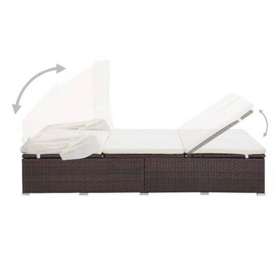 vidaXL 2-Person Sunbed with Cushion Poly Rattan Brown