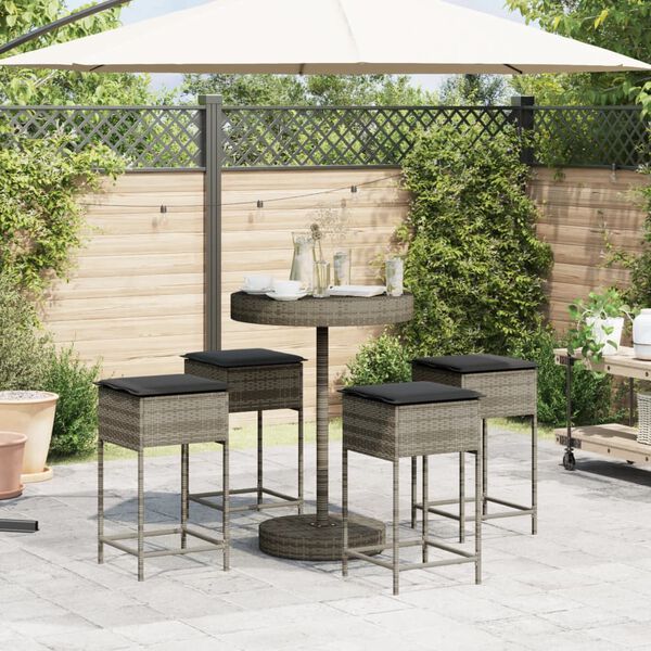 vidaXL Garden Bar Set Grey PE rattan, Steel, Polyester Medium