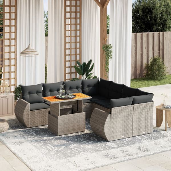 vidaXL Garden Sofa Set Grey PE Rattan Large Adjustable Armrests