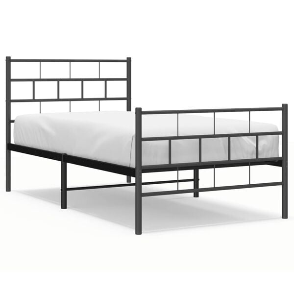 vidaXL Metal Bed Frame Black Powder-Coated Steel Twin Metal Bed Frame