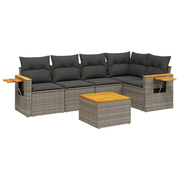 vidaXL Garden Sofa Set Grey PE Rattan Large Adjustable Armrests