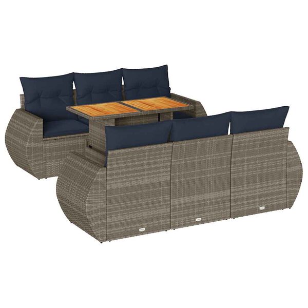 vidaXL 7 Piece Patio Sofa Set with Cushions Gray Poly Rattan