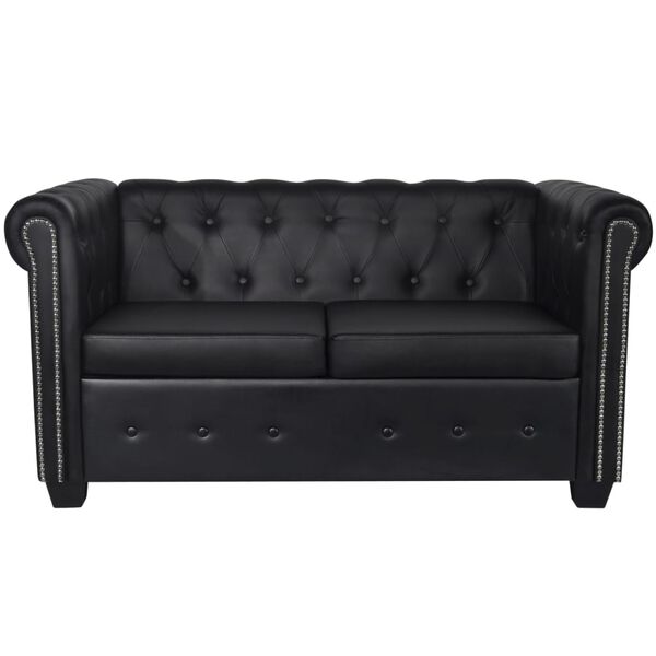 vidaXL Sofa Black Faux leather, MDF, plywood, wooden frame 2-seater
