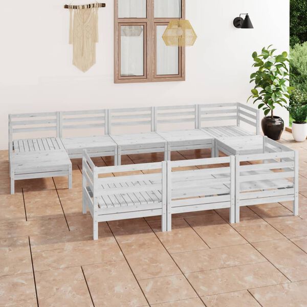 vidaXL 10 Piece Patio Lounge Set White Solid Pinewood