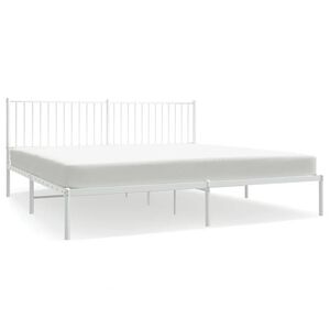 vidaXL Bed Frame White Powder-Coated Steel 76x80 in Bed Frame