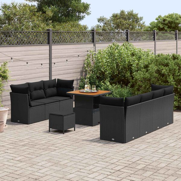 vidaXL Garden Sofa Set Height-Adjustable 10 pcs Black Poly Rattan