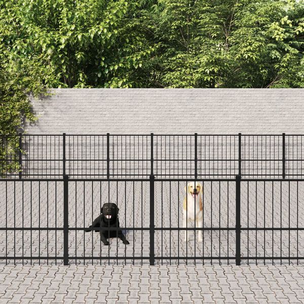 vidaXL Dog Kennel Black Powder-coated steel Large Dog Kennel Square