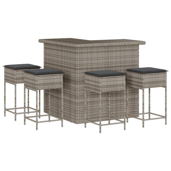 vidaXL Garden Bar Set Grey PE rattan, powder-coated steel Medium