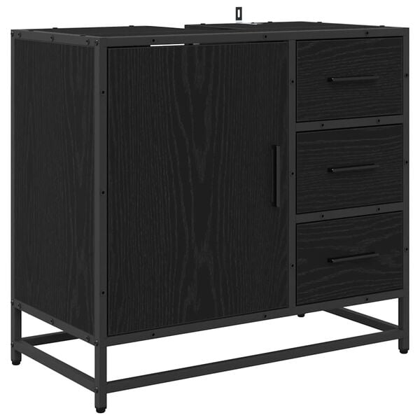 vidaXL Bathroom Cabinet with Drawer Black Oak 25.59 x 12.99 x 23.62 in