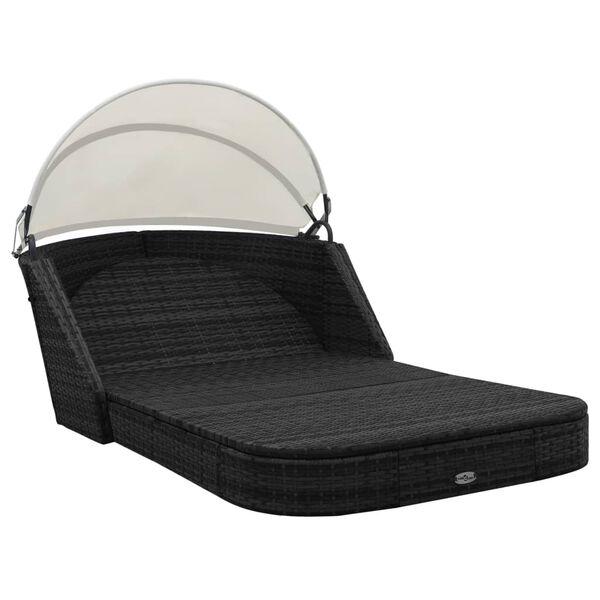 vidaXL Sun Lounger Black and Cream White PE Rattan and Powder-Coated Steel