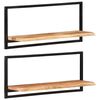 vidaXL Wall Shelf Set of 2 Natural Wood with Black Frame