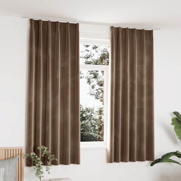 vidaXL Blackout Curtains 2 pcs with Hooks Velvet Beige 55.1x68.9"
