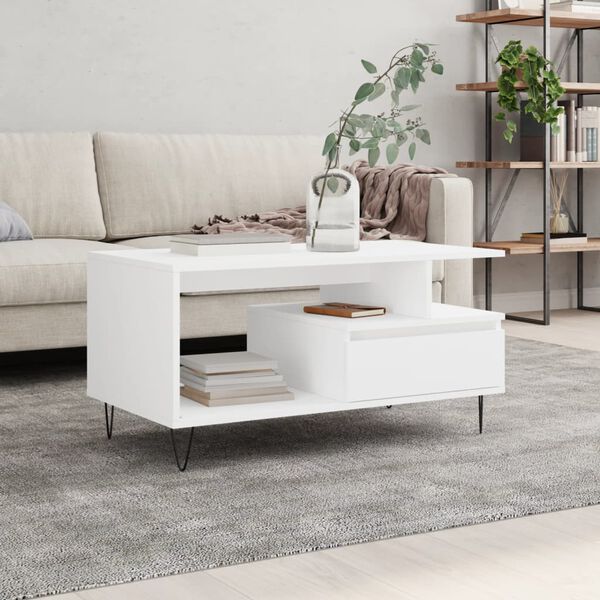 vidaXL Coffee Table White Engineered wood, metal