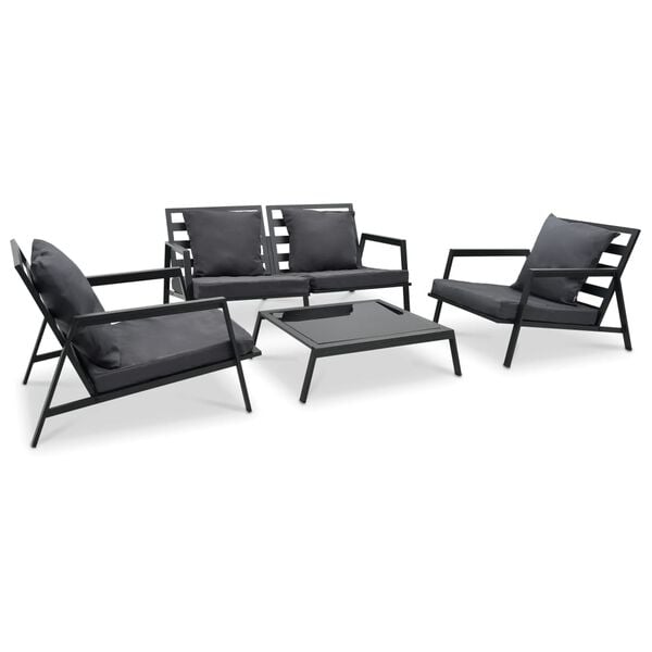 vidaXL Garden Sofa Dark Grey Powder-coated aluminum, polyester fabric, glass