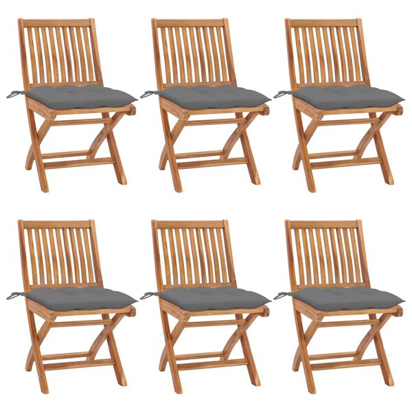 vidaXL Garden Chair Set of 6 Teak wood Medium Foldable Garden Chair