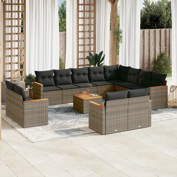 vidaXL Garden Sofa Set Grey PE rattan Large Modular Garden Sofa Set