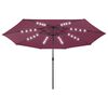 vidaXL Garden Parasol with LED Lights and Metal Pole 157.5" Bordeaux Red