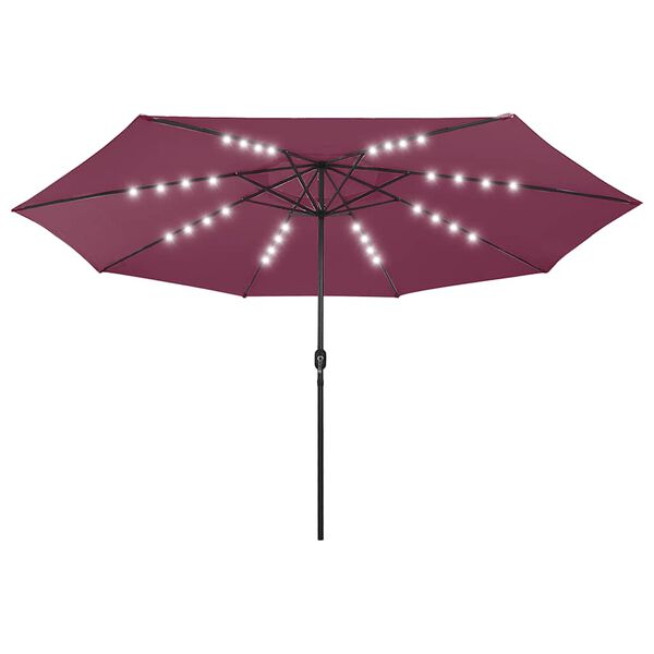 vidaXL Garden Parasol with LED Lights and Metal Pole 157.5" Bordeaux Red