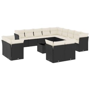 vidaXL Garden Sofa Set Black PE rattan Large Adjustable Feet