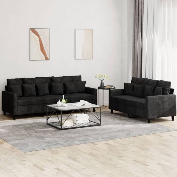 vidaXL Sofa Set Black Velvet (100% polyester), metal, textilene, plywood