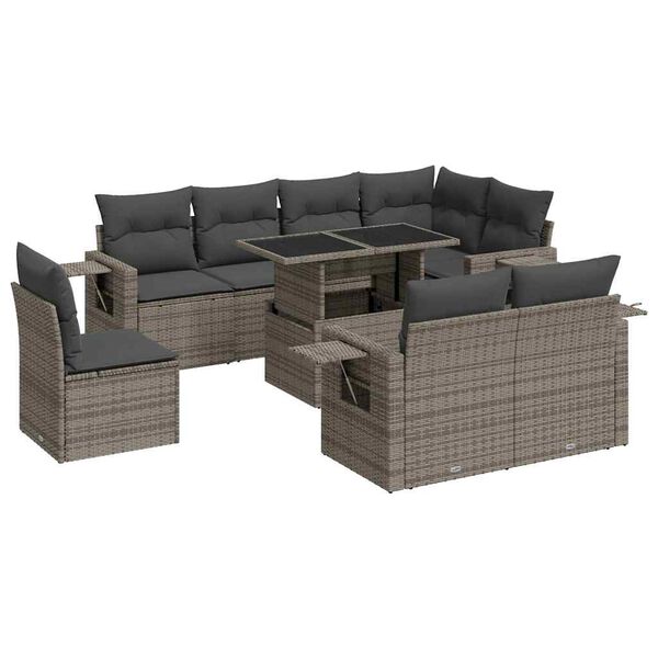 vidaXL Garden Sofa Set Grey PE rattan, powder-coated steel, tempered glass