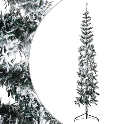 vidaXL Slim Artificial Half Christmas Tree with Flocked Snow 8 ft