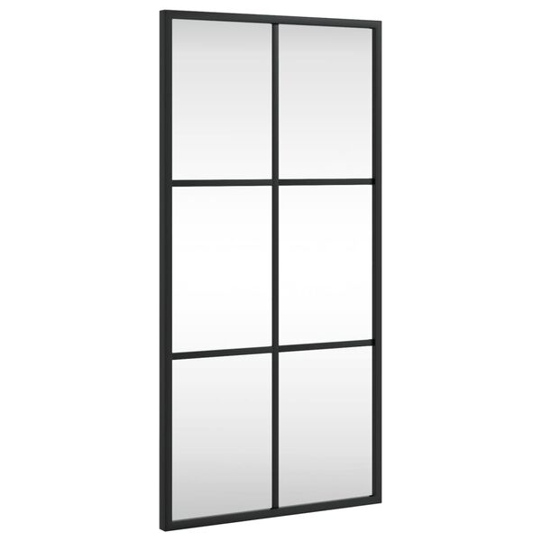 vidaXL Wall Mirror Black Glass, Powder-coated Iron 11.8 x 23.6 in