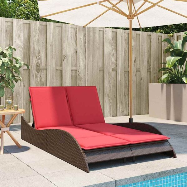 vidaXL Sun Lounger with Cushions Brown 44.9x80.7x28.7" Poly Rattan