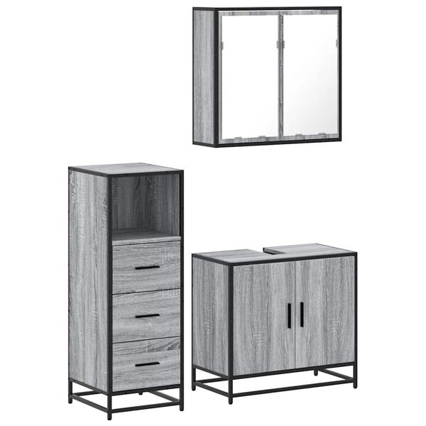 vidaXL Bathroom Furniture Set Grey Sonoma Engineered Wood, Metal, Glass