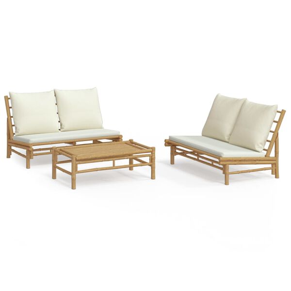 vidaXL Garden Lounge Set Cream White, Natural Bamboo, Polyester Modular